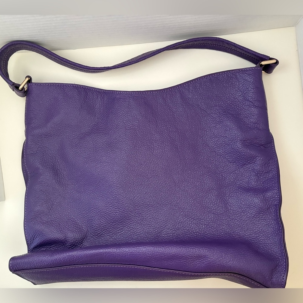 TOTE LE MONDE The Geneva Purple Pebbled Leather Shoulder Elegant Tote Bag. - Picture 3 of 13